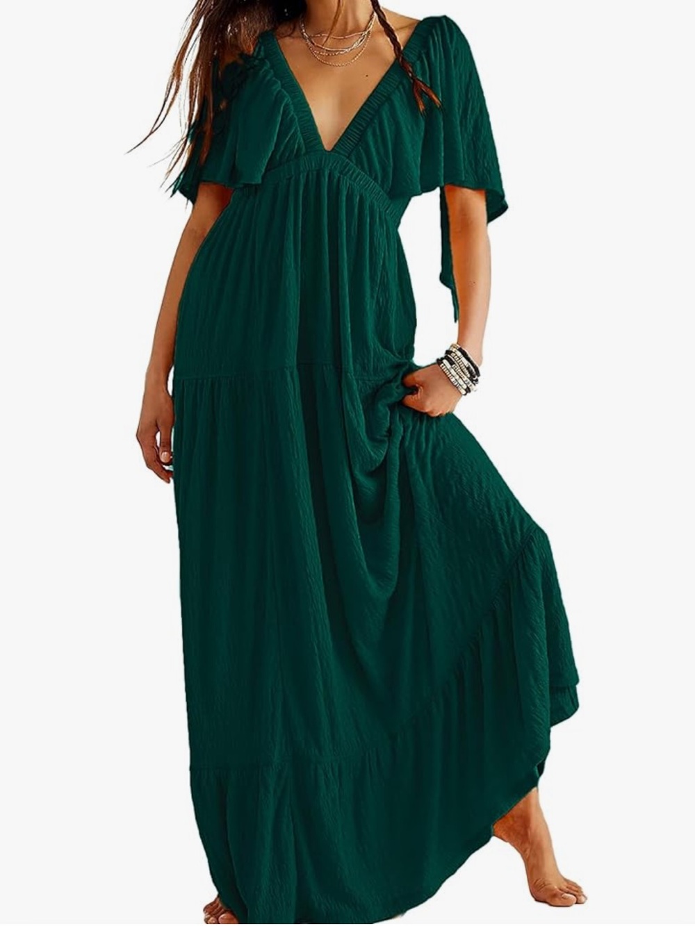 Deep Green V-Neck Maxi Dress - Women